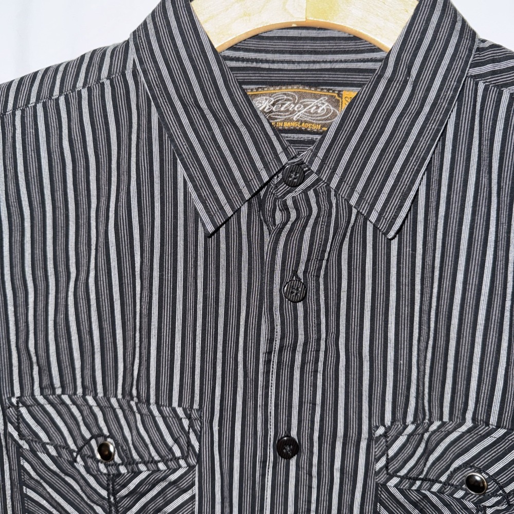 Retrofit Men XL Shirt Button Up LS Black/Gray Graphics On Back Cowboy